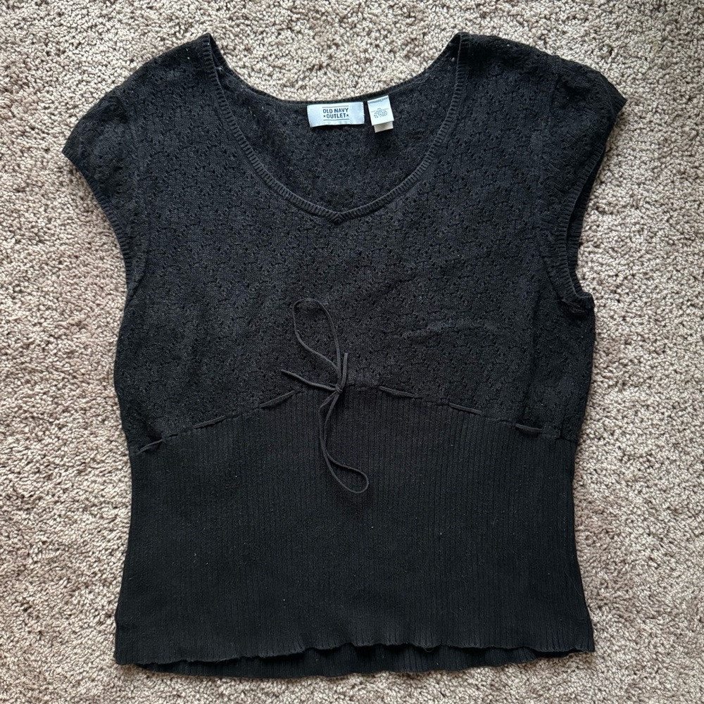 Old Navy Y2K Black Knit Short Sleeve Blouse Cinched Waist Size XL